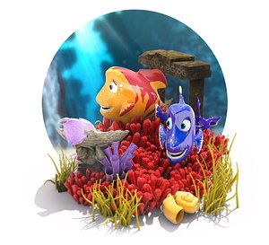 cartoon fish underwater scene 3D