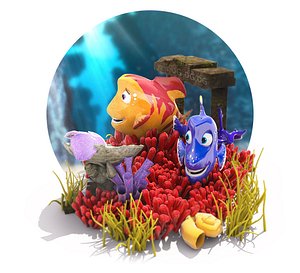 cartoon fish underwater scene RIGGED