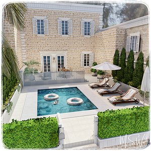 Mediterranean House With Pool Blender Scene