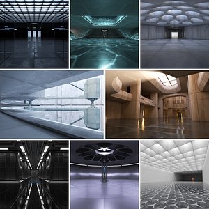 8 Sci-fi Interiors Set 3D model