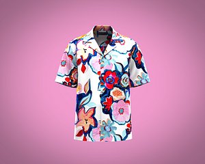 Mens resort shirt with with big floral print 3D model