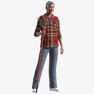 Chinese Elderly Man Home Style Rigged for Cinema 4D 3D model