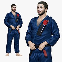 001195 judo man in blue kimono black belt