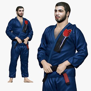 001195 judo man in blue kimono black belt
