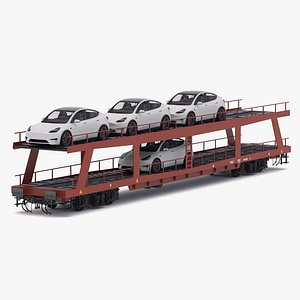 Autorack Car Transporter and Tesla Y 3D model
