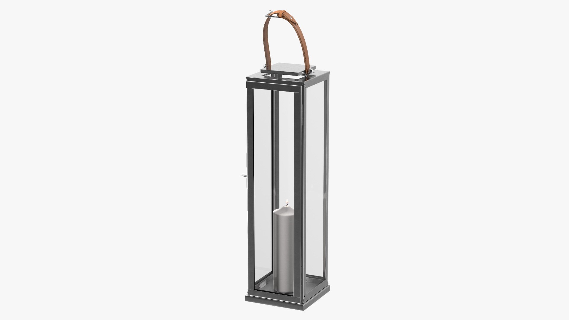Large Aluminium and Glass Lantern with Candle 3D model preview