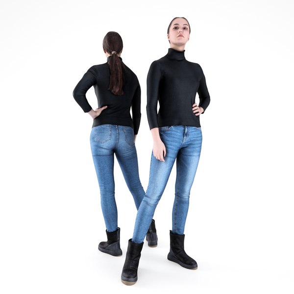 human young woman casual 3D model