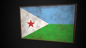 3D model Old Picture Frame With Djibouti  Flag - Game Ready PBR Low-poly 3D Model