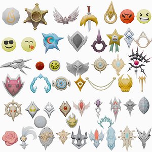 50 Low-Poly Brooch Models Cloth Accessories 3D model