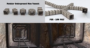 3D Modular Low Poly PBR Underground Mine model