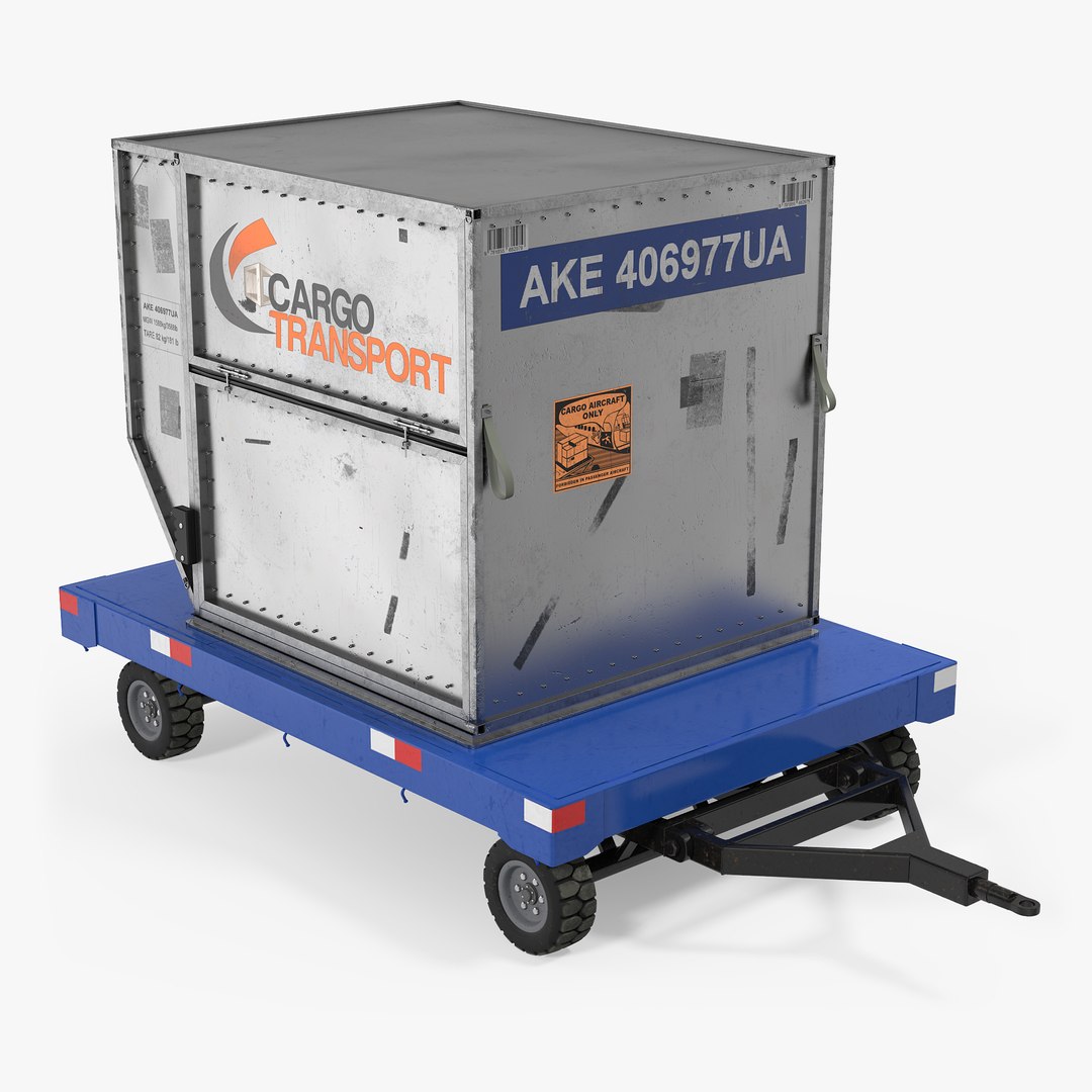 Airport Baggage Trailer with Container 3D Model preview