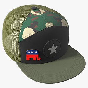 Camouflage Cap with Republican Badge 3D model