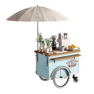 Coffee cart blue set 02 3D model