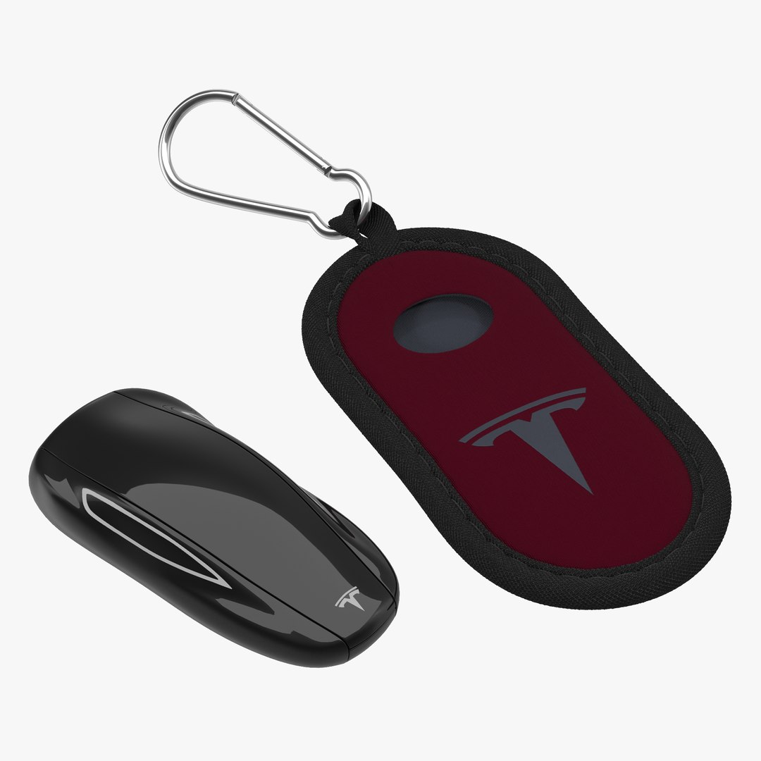 Tesla S Key Fob And Red Cover 3D model preview