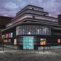 Modern Shopping Complex Night Lights On