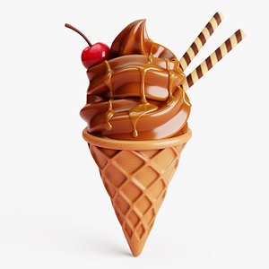 Chocolate Ice Cream Cone 3D model