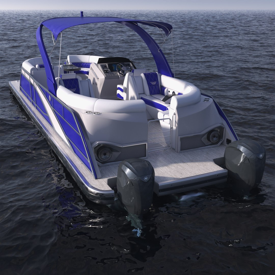 Designer Pontoon Boat Blue 3D model preview