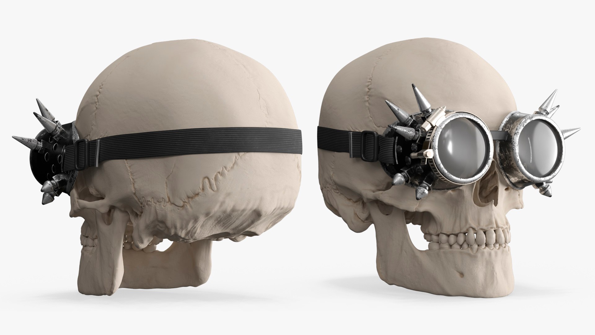 Steampunk Goggles Protective Gear with Skull Silver Old 3D model preview
