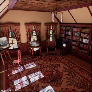 Victorian study room library interior