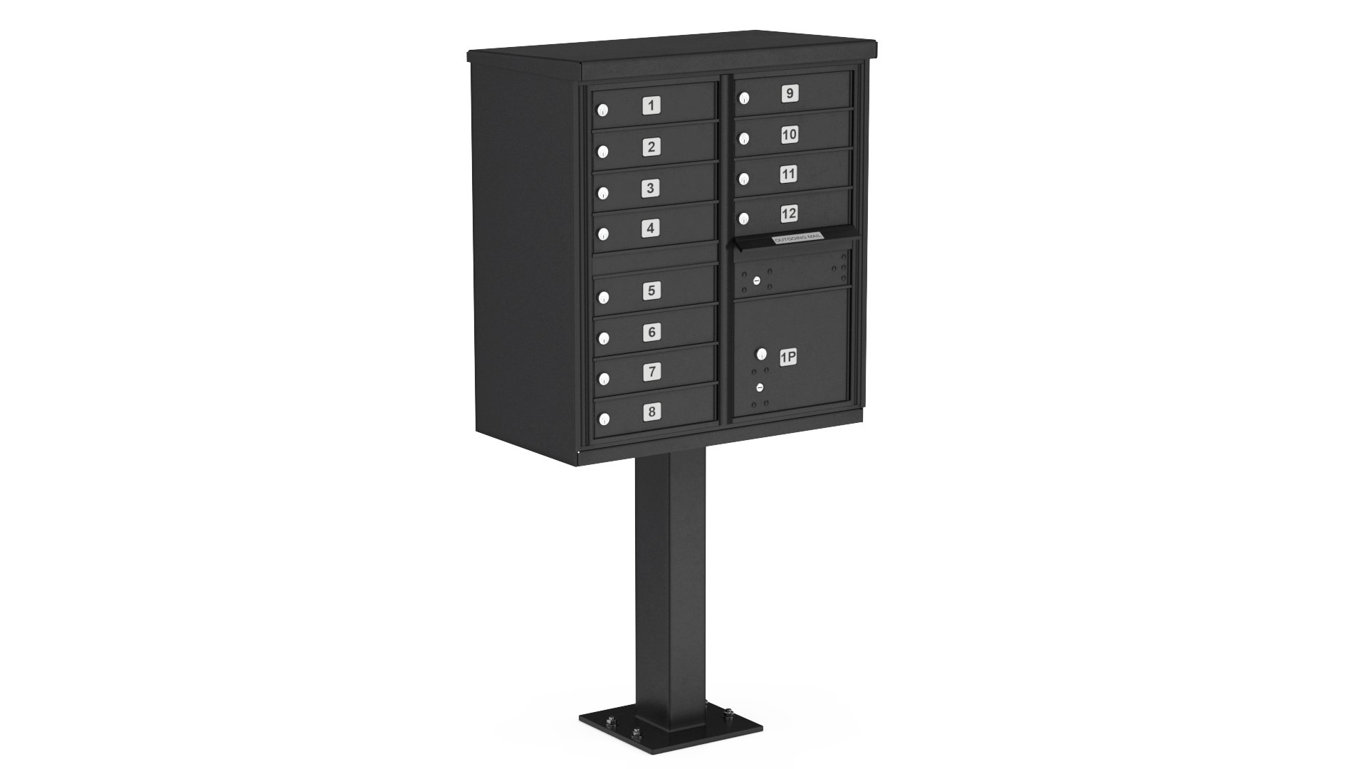 Black Twelve Door Parcel Cluster Mailbox 3D model preview