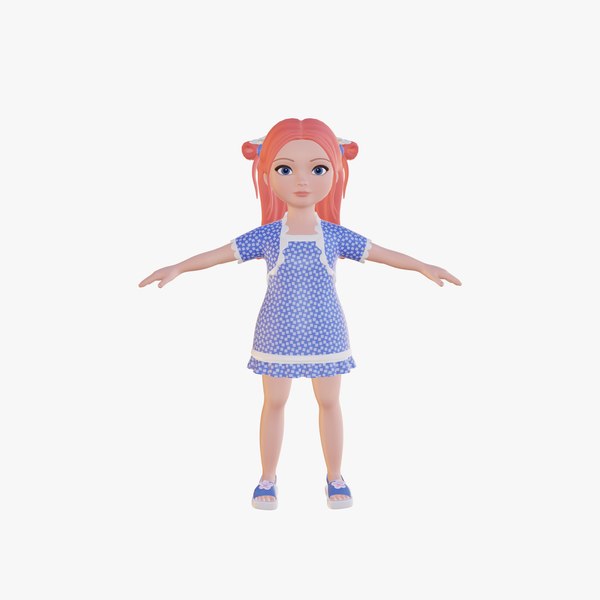 Cartoon little girl with pink hair 3D model - TurboSquid 1897027