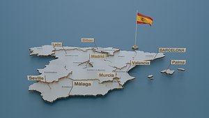 Spain detailed map with flag