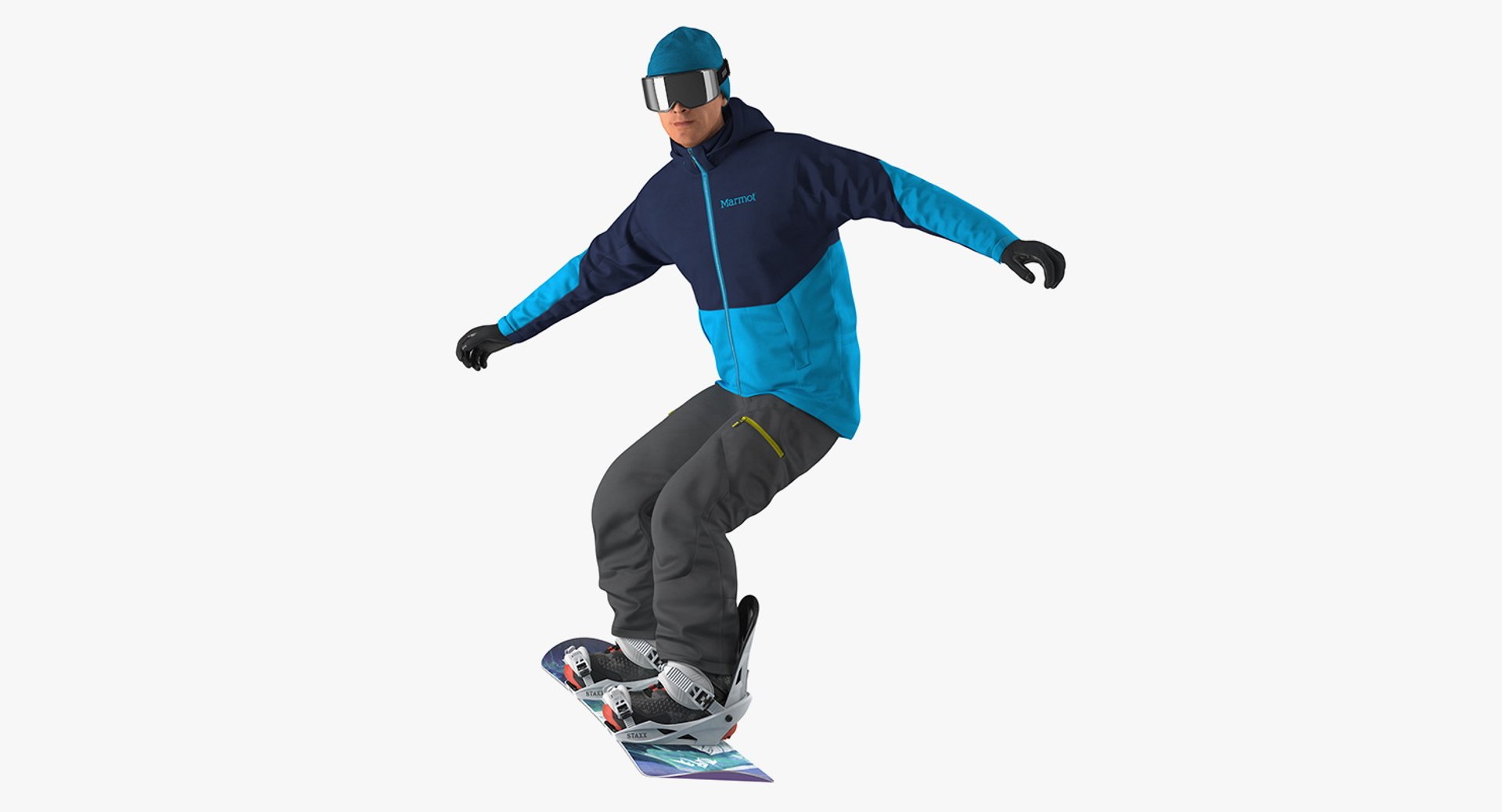 Skier and Snowboard Man Rigged Collection for Cinema 4D 3D model preview