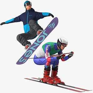 3D skier snowboard man boards model