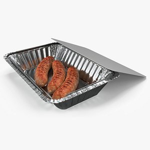 3D Grilled Sausages in Foil Tray model