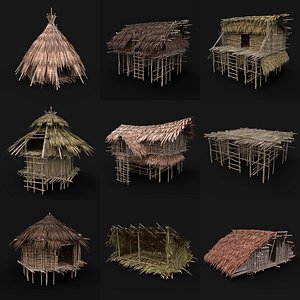 3D model jungle tribal huts aaa