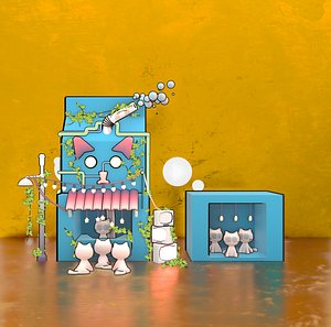 3D Whimsical Robot Marketplace Scene Stylized 3D