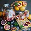 Grapefruits lemonade and fruit