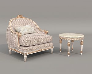 3D model Classic European Style Coffee Table and Armchair 30