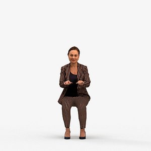 00347Anisa009 - Adult Caucasian woman crouching in office wearing transitional seasonal business att