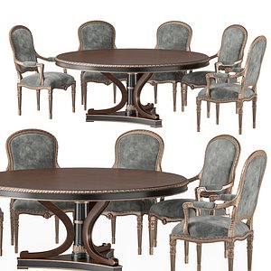 3D ebanista luciani round dining table and chair