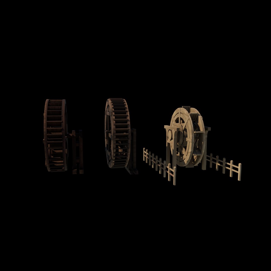 3D wooden water wheels set 3D model https://p.turbosquid.com/ts-thumb/vn/kgu89Q/K1/woodenwaterwheelsset4/jpg/1765588712/1920x1080/fit_q87/fd347ec2cda9f408a8c1fd100a450c2816ab6de0/woodenwaterwheelsset4.jpg