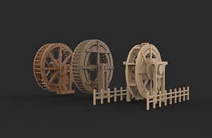 wooden water wheels set 3D model
