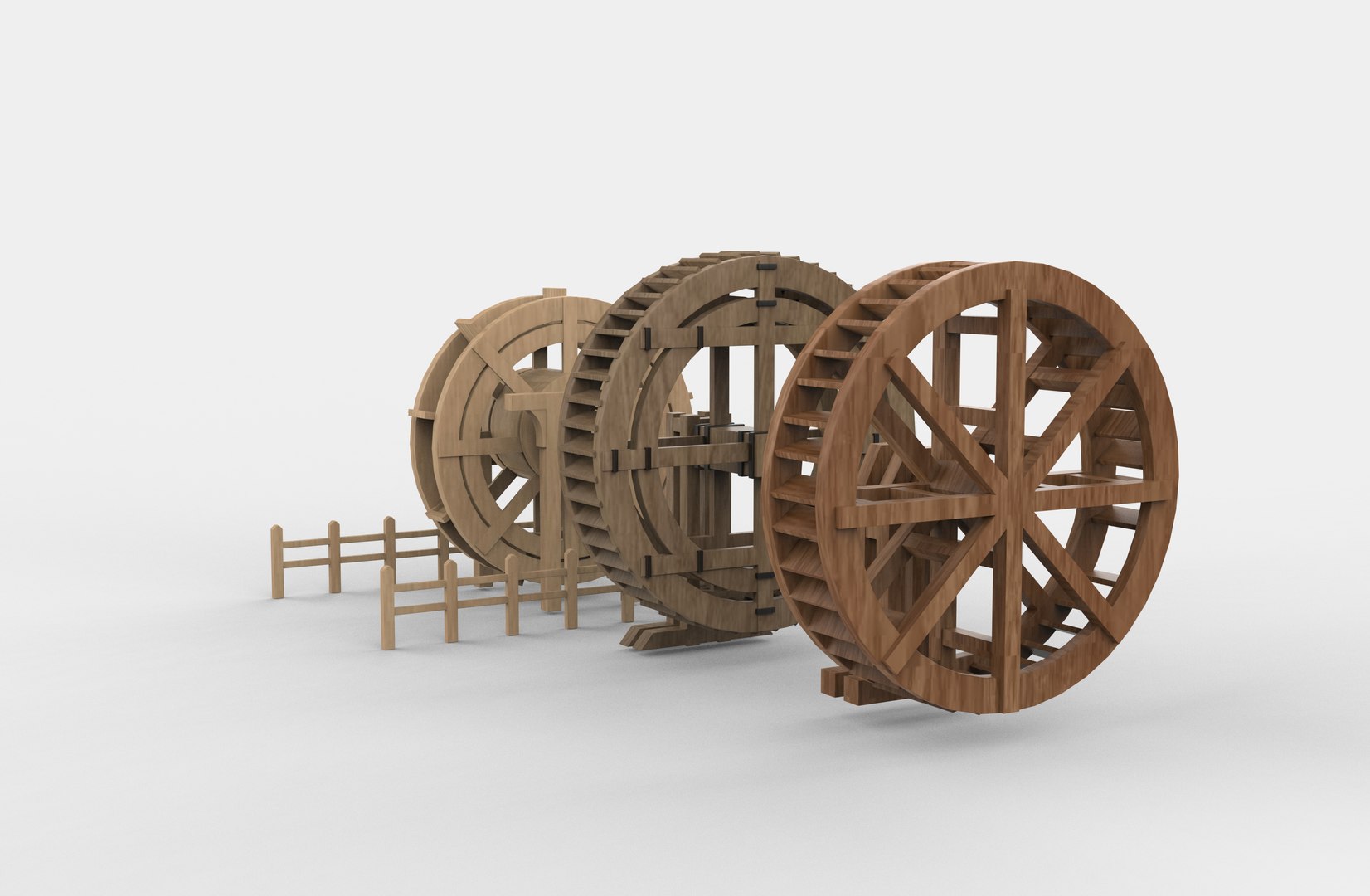 3D wooden water wheels set 3D model https://p.turbosquid.com/ts-thumb/vn/kgu89Q/tW/woodenwaterwheelssetanimation.5329/jpg/1765588726/1920x1080/fit_q87/8d7a5b76e8b66c73c25de4095b92dfbfb6c23f7a/woodenwaterwheelssetanimation.5329.jpg