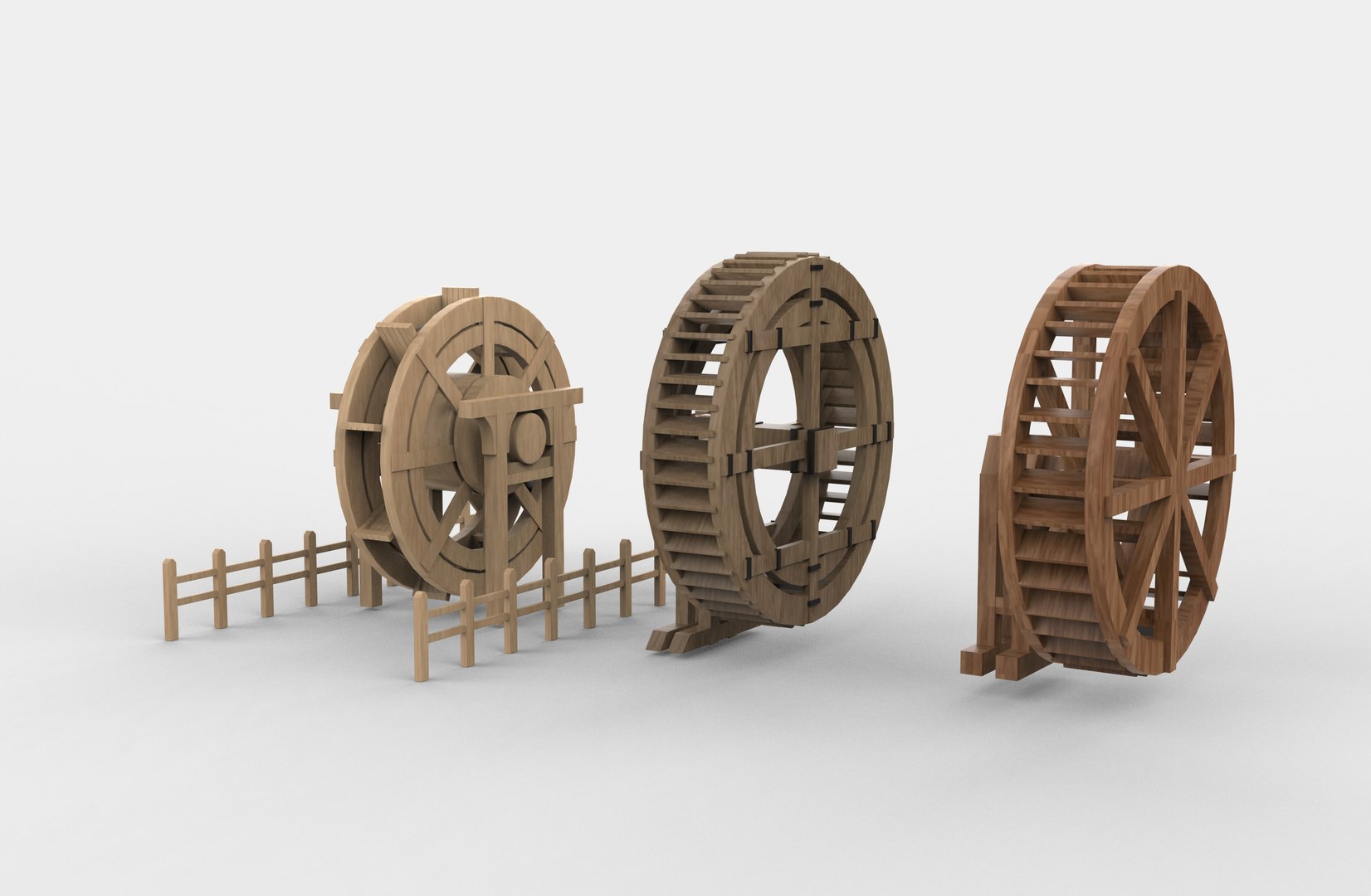 3D wooden water wheels set 3D model https://p.turbosquid.com/ts-thumb/vn/kgu89Q/vG/woodenwaterwheelssetanimation.5328/jpg/1765588716/1920x1080/fit_q87/243d8a95affd1bc8842e90ca121bac41467b8781/woodenwaterwheelssetanimation.5328.jpg