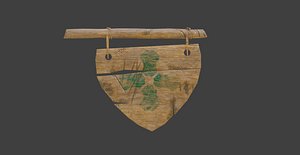 3D medieval wooden signage pbr model