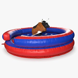 Mechanical Rodeo Bull on Inflatable Trampoline in US Colors Rigged for Maya