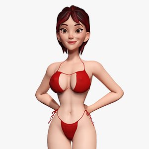 Cartoon Woman in Red Bikini girlfriend model