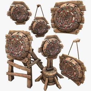 Medieval Wooden Target Dartboard Shooting Range Furniture 3D