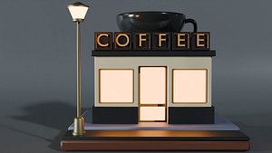 Stylized low poly coffee Shop Blender game ready asset 3D model