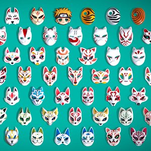 66 Anime Ninja Masks Pack - Samurai Warrior Style - Stylized Lowpoly Toon Pack 3D