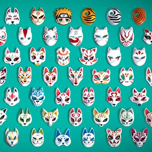 66 Anime Ninja Masks Pack - Samurai Warrior Style - Stylized Lowpoly Toon Pack