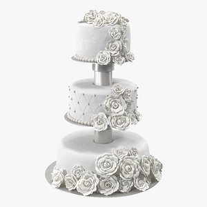 White Three Tier Wedding Cake with Roses