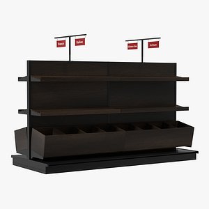 3d bakery display shelves dark