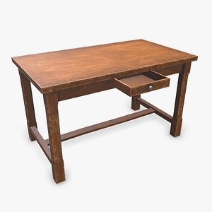 Old Wooden Desk Low-poly PBR 3D