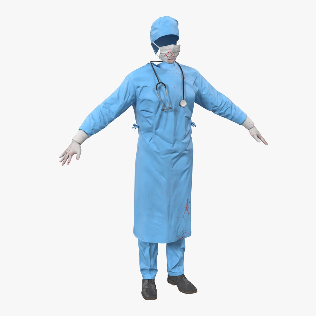 Surgeon Dress with Blood 9 3D Model 3D model preview